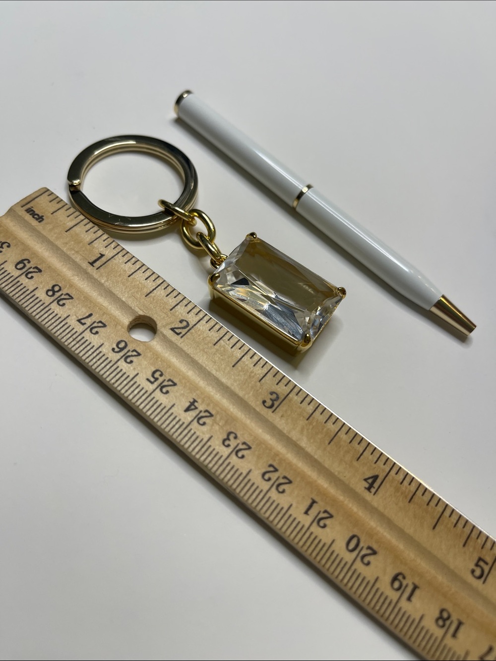 Coach Gold Rectangular Crystal Keychain with White Coach Pen - Picture 4 of 8